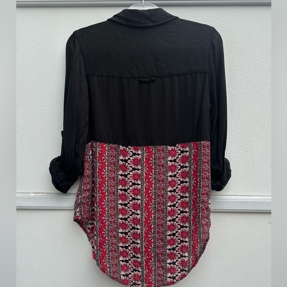 Free People Top XS Western Boho Button Front Red/black Welcome To The Jungle Top - Picture 11 of 12